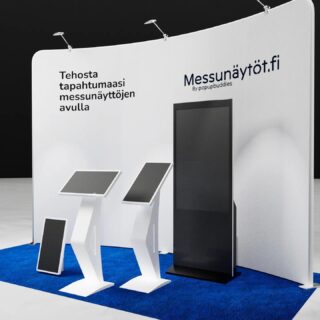 Vuokraamme kosketusnäytöllisiä kioskiständejä. Monipuolinen näyttö sopii hyvin mm. messuosastolle, tapahtumiin, myymälöihin ja julkisiin tiloihin. Kysy lisää info@popupbuddies.fi #messunäytöt #messukeskus