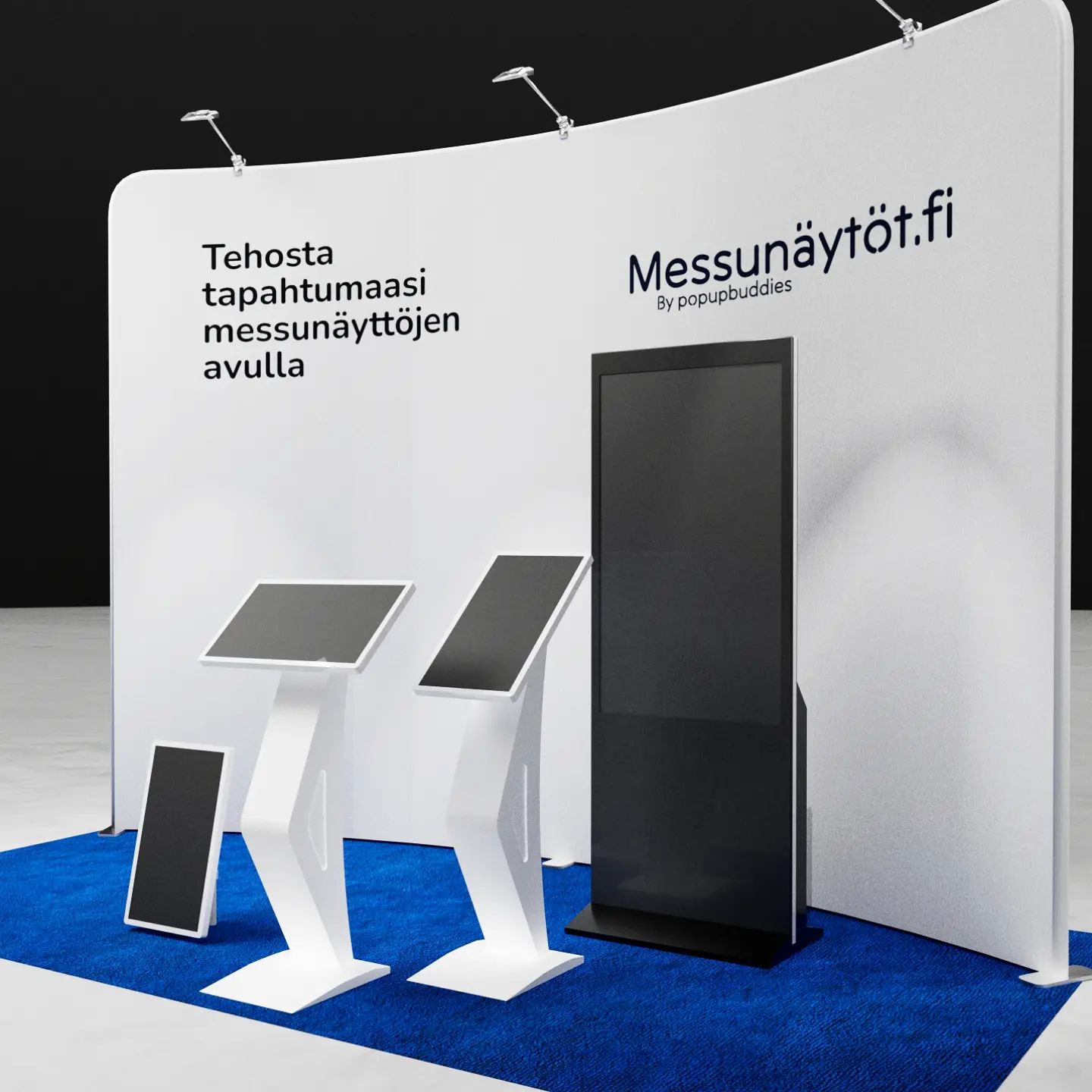 Vuokraamme kosketusnäytöllisiä kioskiständejä. Monipuolinen näyttö sopii hyvin mm. messuosastolle, tapahtumiin, myymälöihin ja julkisiin tiloihin. Kysy lisää info@popupbuddies.fi #messunäytöt #messukeskus
